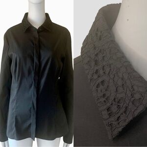 HUGO BOSS “Boresa” Blouse Stretch Poplin Lace Collar